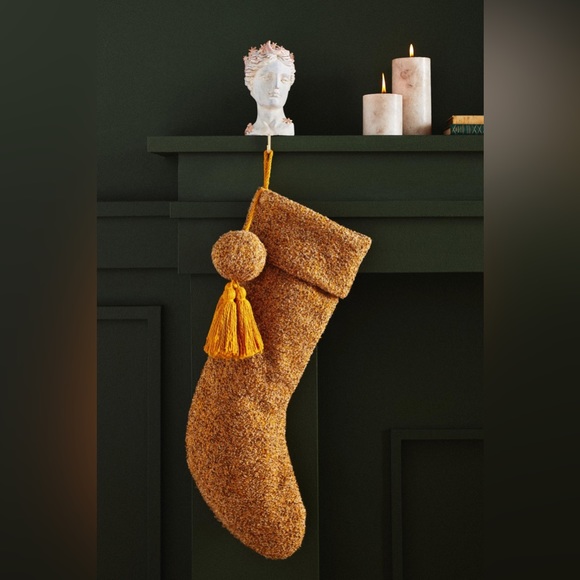Anthropologie Other - New🌟Anthropologie Boucle Christmas Stocking Large Honey Hygge Cozy Pom/T…